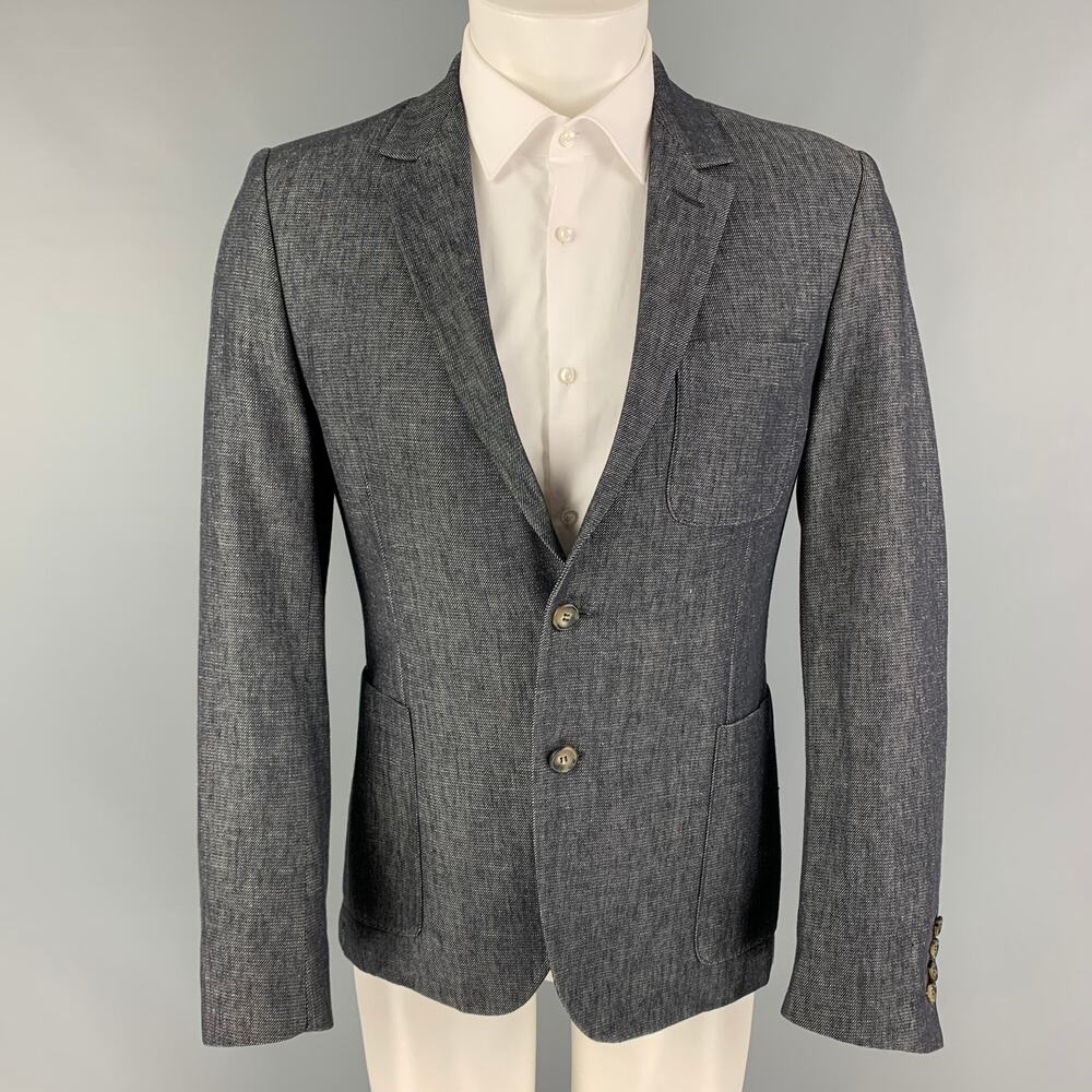 AMI Size 42 Indigo White Twill Polyamide Blend Sport Coat